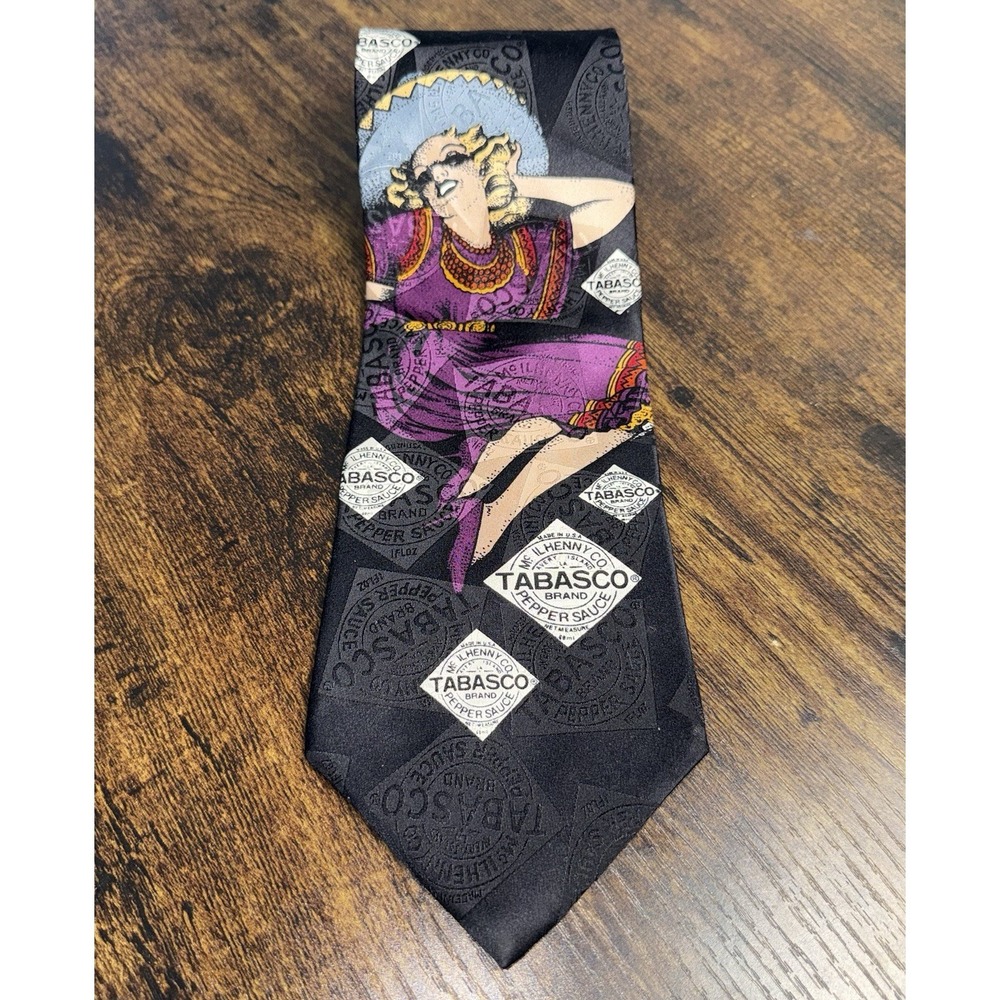 VINTAGE Tabasco‎ Brand Novelty Necktie Dancing Lady Pepper Sauce Silk Tie USA